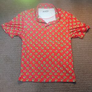 Royal & Awesome Polo Shirt Mens Large Red Beer Mug All Over Print Short Sleeve